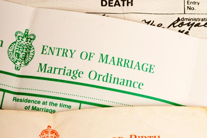 Birth marriage and death certificates